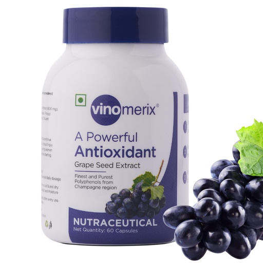 [BRSRA2Q2DEIRYAA7] Antioxidant, Grape seed extract | Helps in reducing blood pressure, oxidative stress and improve blood circulation | No Paraben | 600 mg - 60 Veg Capsules