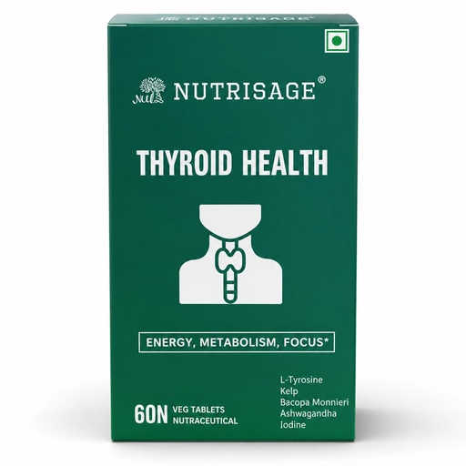 [BRSROAQ6PN7AYET7] Thyroid Health Supplement | L-Tyrosine, Ashwagandha, Kelp, Selenium, Zinc, Magnesium & Vitamin B12 | Supports Thyroid Function, Energy, Metabolism & Focus | 60 Veg Tablets