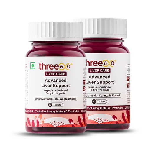 [BRSREFT2AQFGY3QU] three60+ Advanced Liver Support Tablets | Daily Liver Detox & Fatty Liver Care | Clinically Proven Formula with Bhumiamalaki, Kalmegh & Kasani | Supports Liver Health & Alcohol Detox | 60 Tablet (Pack of 2)