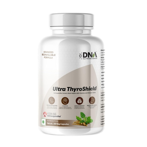 [BRSRGAYBBZ4GAFDK] DNA NUTRASCIENCEUltra Thyroshield with KSM-66 Ashwagandha L-Tyrosine Selenium Iodine Zinc Vitamins D3 B12 60 Capsules Thyroid Support Metabolism Energy Stress Balance Hormonal Wellness Daily Supplement