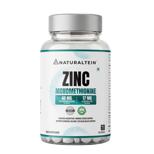 [BRSRAALRDJ5AKC3J] Naturaltein Zinc Monomethionine Tablets 60 mg | 17 mg Elemental Zinc per Tablet | Supports Immune Function, Healthy Skin & Antioxidant Protection | 60 Count
