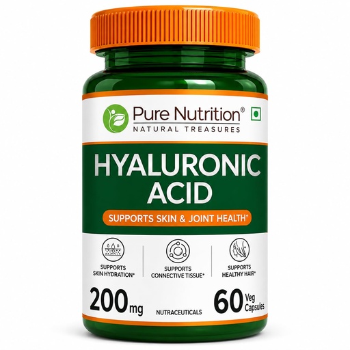 [BRSREAQYDJ5AE3D2] Pure Nutrition Hyaluronic Acid Tablets for Skin Whitening 200mg | Hyaluronic Acid Supplements Supports Skin Hydration, Joint Health & Connective Tissue | for Men & Women - 60 Veg Capsules