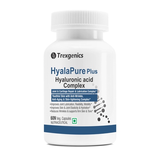 [BRSWGCQQOAIG2YDG] Trexgenics HYALAPURE PLUS Advanced Joint Lubrication & Skin Care Complex with HYALURONIC ACID 50mg, Methylsulfonylmethane (MSM) 500mg, European Rosehip extract 35% Polyphenols 100mg & Vitamin C (60 Veg. Capsules)