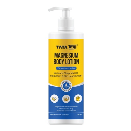 [BRSRECTQAAHBOD3L] Tata 1mg Magnesium Body Lotion | Topical Body Lotion for Sleep, Muscle Relaxation & Recovery | Enriched with Chamomile, Shea Butter & Vitamin E | Dermatologically Tested | 250ml