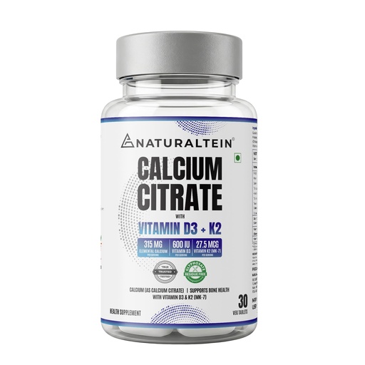 [BRSRAALYDMPGY2QZ] NATURALTEIN Calcium Citrate with Vitamin D3 & K2 (MK7) 60 Tablets | High-Absorption Calcium Supplement for Bone Health | No Additives | Vegan & Gluten-Free