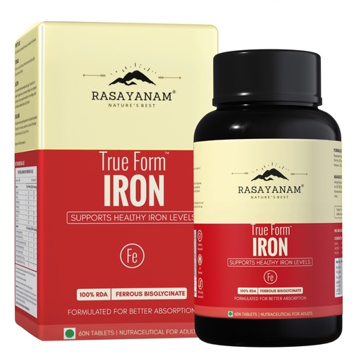 [BRSREAAOOJ6A4YD4] Rasayanam Iron Supplement for Women & Men | Ferrous Bisglycinate with 4X Absorption | Vitamin C & B-Complex | Easy Digestion, Boosts Hemoglobin & Energy