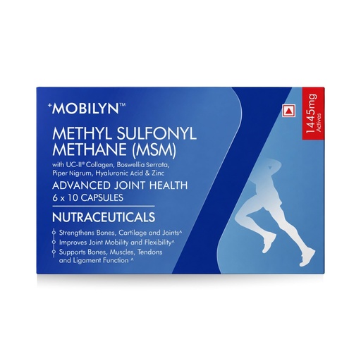 [BRSRGZD2C4NWE33U] Mobilyn - MSM (Methyl Sulfonyl Methane) + UC II® Collagen + Boswellia Serrata + Hyaluronic Acid | 60 Capsules | Advanced Joint & Cartilage support for improved mobility & flexibility | Excelgenics