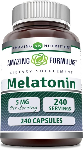 [BRSROZAQCMIRAFDJ] Amazing Fórmulas Melatonin Suplemento Silencio 5 Mg Por Serving ← 240 Capsules ← No-GMO TEN Gluten Free TEN Made in USA