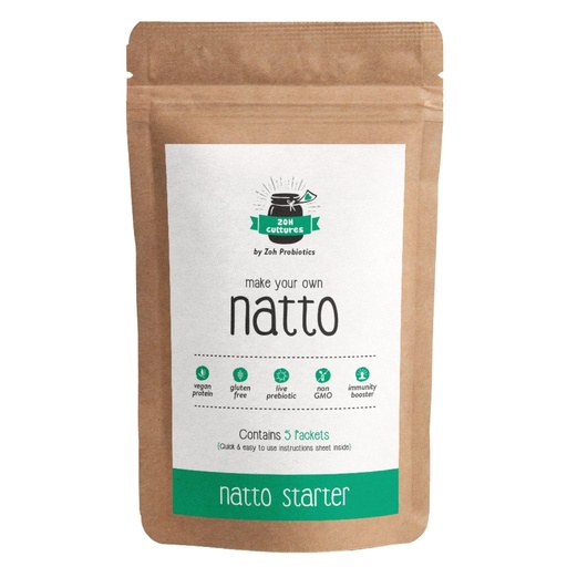 [BRSROC35O4BQMGQ7] Zoh Probiotics Natto Starter Pack Easy-to-Use, 5 Packet Set for Authentic Homemade Natto, Rich in Vegan Protein, Gluten-Free, Prebiotic Fiber, Non-GMO, Immune Support, Powder, 1 count, 5 Servings