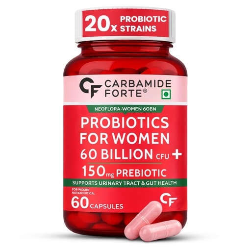 [BRSRG2TYOYCQKCL2] Carbamide Forte Women’s Probiotics Supplement 60 Billion CFU | Gut Health Supplements with Cranberry Extract | Pre & Probiotics Supplement for Gut Health | 60 veg Capsules