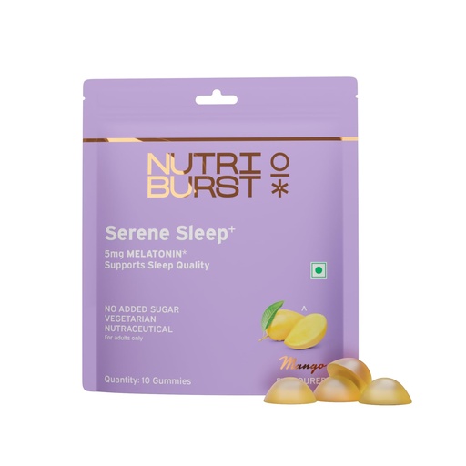 [BRSRABQQOEOQ2FI4] Nutriburst Serene Sleep 5MG Melatonin Gummies for Quality Deep Sleep, Fresh Wake Up | No Stress & Anxiety | Natural Non-Addictive, Non Habit Forming Sleep-Aid | Mango Flavor | 10 Gummies