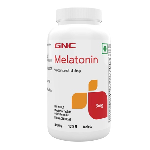 [BRSWGHANDIFGAEQU] GNC Melatonin Tablets With Vitamin B6 | 120 Tablets | Promotes Deep Sleep | Enhances Sleep Quality | Improves Mood | Helps in Relaxation | Formulated in USA | 3mg Per Serving