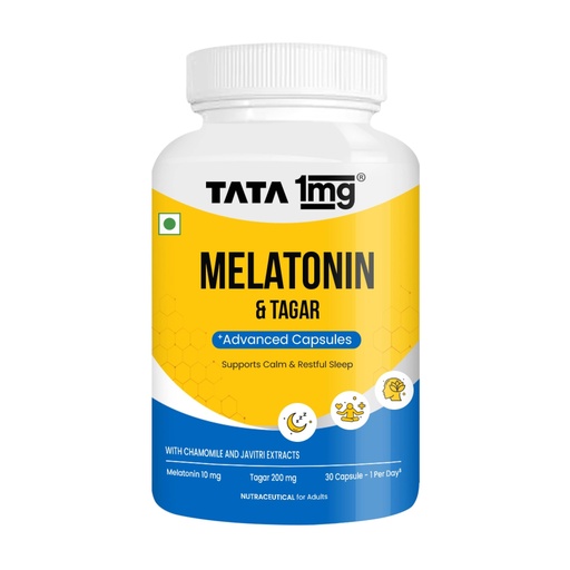 [BRSRMZTQDIMRQ3L2] Tata 1mg Melatonin 10mg Vegetarian Capsule for Calm & Restful Sleep, For Men & Women, Pack of 30
