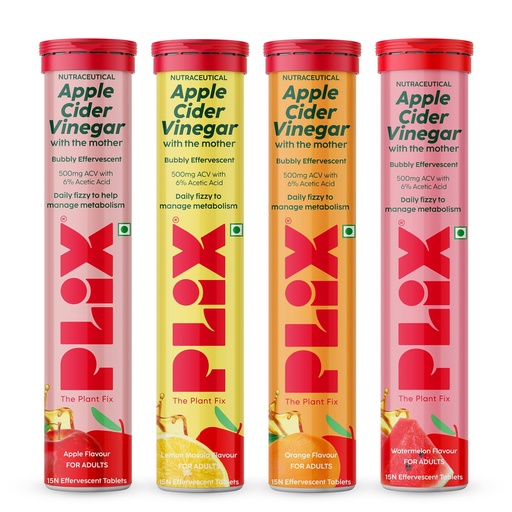 [BRSRMZ3QCEMGY2DO] THE PLANT FIX Apple Cider Vinegar Effervescent Tablet with mother | Supports Metabolism & Appetite Control I With 500mg ACV, Vit B6 & B12 I No Maltodextrin, No Added Sugar I Pack of 4 (60 tablets)