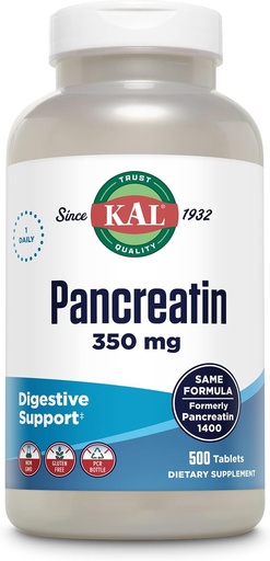 [BRSWIYT3OMAQCA3K] KAL Pancreatin 350mg, Prebavne encime za ženske in moške, encimi trebušne slinavke za digestivno zdravstveno podporo, Gluten Free, Non-GMO, Hitra disintegracija, 60-dnevna garancija, 500 Serving, 500 tablet