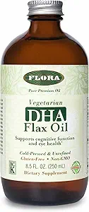 [BRSWKZD5BUAGY2DC] Flora DHA Flax Oil - Supports Brain Health - Contains Vegan Omega-3-6-9, Gluten-Free, Kosher & Non-GMO - Keep Chilled - Glass Bottle - 8.5 fl. oz.