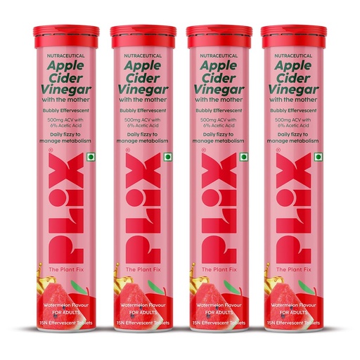 [BRSRMZQZOEDRUE3J] THE PLANT FIX Apple Cider Vinegar Effervescent Tablet with mother | Supports Metabolism & Appetite Control I With 500mg ACV, Vit B6 & B12 I No Maltodextrin, No Added Sugar I Pack of 4 (60 tablets)