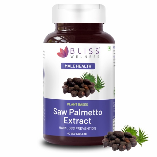 [BRSW2FATOV5RUCD5] Bliss Welness Saw Palmetto Extract 800 MG | Hair Growth Prostate Health Support Urinary Tract Function Prevent Hair Fall Ayurvedic DHT Blocker Health Supplement - 60 Tablets (1 Month Pack)