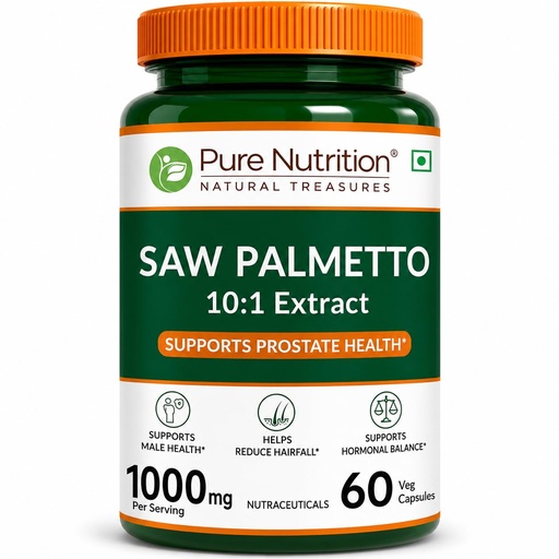[BRSREHYPCMJRSEQ7] Pure Nutrition Saw Palmetto 1000mg Extract | 60 Veg Capsules | Supports Prostate Health | Boosts Urinary Function | Natural Herbal Supplement