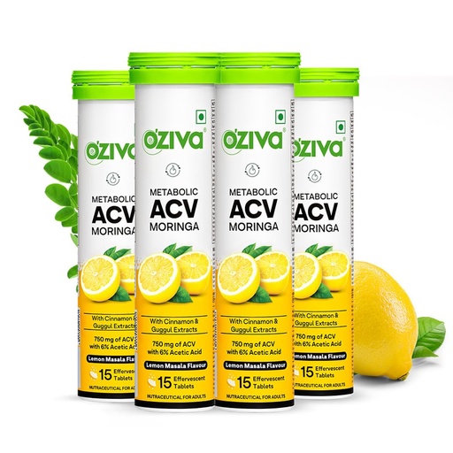 [BRSRAC3YCB5AMETJ] OZiva ACV Moringa Apple Cider Vinegar Tablets, Lemon Masala, Pack of 4