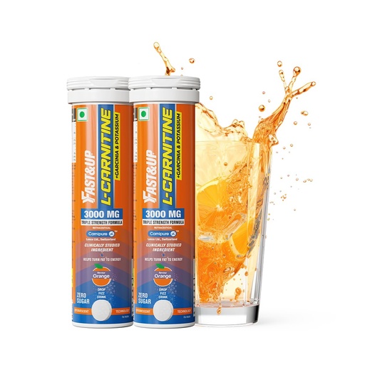 [BRSREAQOOUIBQF34] Fast&Up L Carnitine tartrate 3000mg Effervescent Tablets | Triple Action L Carnitine Supplement with Garcinia Cambogia & Potassium | Fat Burner for Weight Loss| Controls Cravings I Reduces Bloating I Orange Flavour (Pack of 2)