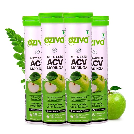 [BRSRAC3YCUDQM23O] OZiva ACV Moringa Apple Cider Vinegar Tablets, Green Apple, Pack of 4