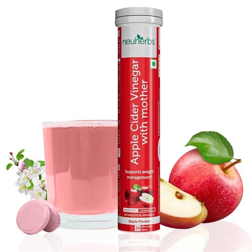 [BRSRMZL5A4MWA2Q6] Neuherbs Apple Cider Vinegar with Mother Effervescent Tablet | Weight Loss Supplement with Vitamin B6 & B12 | Zero Added Sugar | Easy To Carry & Consume | For Men & Women | 20 Tablets, Apple Flavour