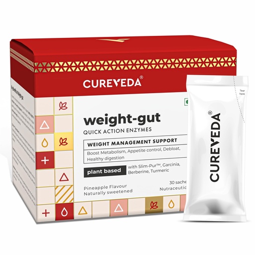 [BRSREFT2DIHAGFLO] Cureveda Weight Gut - Natural Weight Management | Plant Based with Slim-Pur, Berberine, Garcinia & Turmeric | Weight Management Supplement For Women & Men | Supports Fat Burn For Weight Loss | 30 Sachets