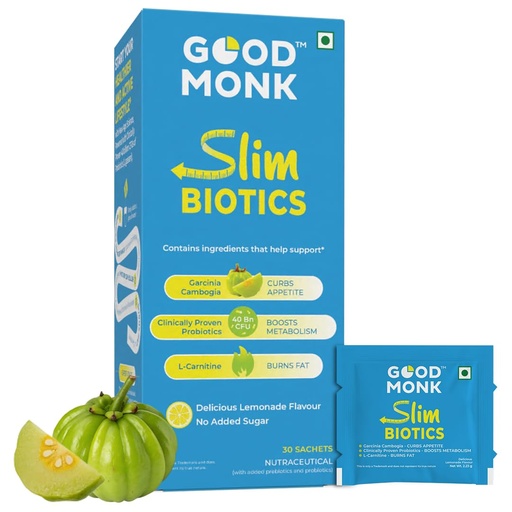 [BRSREGIOCQIAEFLB] Good Monk Slimbiotics with Garcinia Cambogia, L-Carnitine, Prebiotics & 40 Bn CFU Probiotics | Weight Loss for Women & Men | Boosts Metabolism & Reduces Cravings Naturally | 30 Days Pack