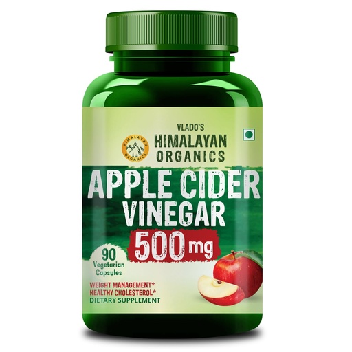[BRSW2Y34DF5RQAAV] Vlado’s Himalayan Organics Apple Cider Vinegar 500mg Supplement for Weight Loss Management,Boost Energy | Improves Cholesterol Levels & Supports Digestive Health -90 Veg Capsules