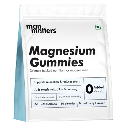 [BRSRGFAKCUCWGYIZ] Man Matters Advanced Zinc Magnesium Supplement Gummies with 400mg Magnesium Glycinate, Citrate & Other salts | 30 Days Pack | Supports Sleep, Stress & Muscle Recovery | Non Habit Forming