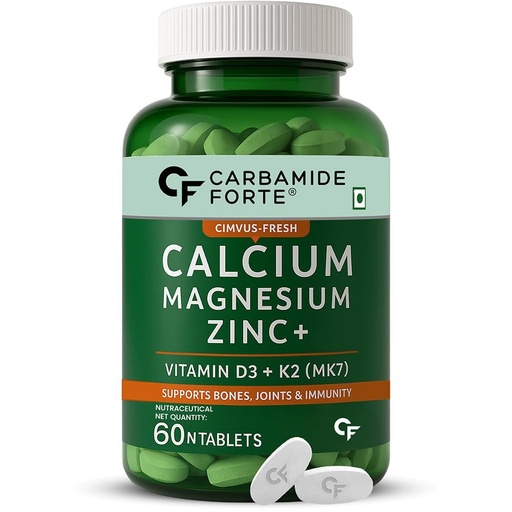 [BRSWGYYDDMNAMCDF] Carbamide Forte Veg Calcium And Vitamin D3 Tablets | Calcium Tablets For Women & Men | Magnesium Zinc Supplement With Vitamin D3 + K2 MK7 To Support Bones Health, Joints & Immunity - 60 Tablets