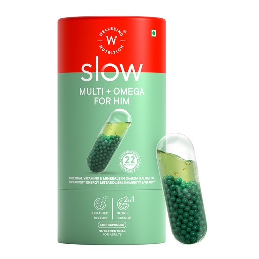 [BRSW2BIPOB5QKDIV] Wellbeing Nutrition Slow Multivitamin + Omega 3 for Men with Probiotics, B-Complex, Ginseng, 23 Vitamins & Minerals, 15 Antioxidants | Stamina, Metabolism, Bones, Immunity, Digestion, 60 Veg Capsules