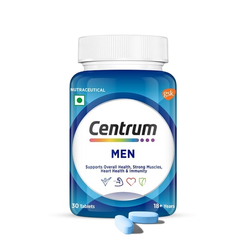 [BRSRMEIROECRS3I2] Centrum Men Tablet, World'S No.1 Multivitamin With Grape Seed Extract, Vitamin C & 21 Other Nutrients For Overall Health, Strong Muscles & Immunity (Veg) 30S, 43 Grams