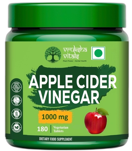 [BRSROBARA5YA43I7] Vruksha Vitals Apple Cider Vinegar with the Mother, Pomegranate Extract and Vitamin B6 & Vitamin B12 - ACV Capsules health supplement - Supports weight management - 1000 mg - 180 Tablets