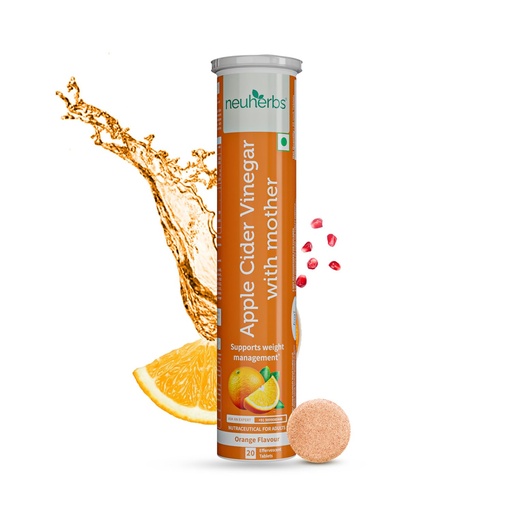 [BRSRAFL3DJ5AMHYV] Neuherbs Plant Based Apple Cider Vinegar With Mother 20 Effervescent Tablets (Orange Flavour) For Weight Management | Rich in Antioxidants with Vitamin B6 & B12 | Zero Added Sugar | Gluten Free