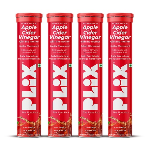 [BRSRAC3ROADQECY7] THE PLANT FIX Apple Cider Vinegar Effervescent Tablet with mother | Supports Metabolism & Appetite Control I With 500mg ACV, Vit B6 & B12 I No Maltodextrin, No Added Sugar I Pack of 4 (60 tablets)