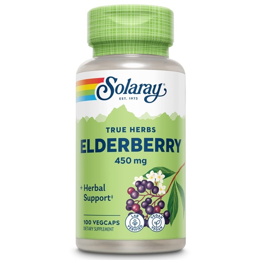 [BRSWIY3YAUPBEHA7] SOLARAY Elderberry Supplement Capsules - 450mg Sambucus Elderberry Capsules, Support for General Wellbeing for Adults, with Flavonoids & Phenolic Compounds, GMO Free - 100 Ct Veg Caps