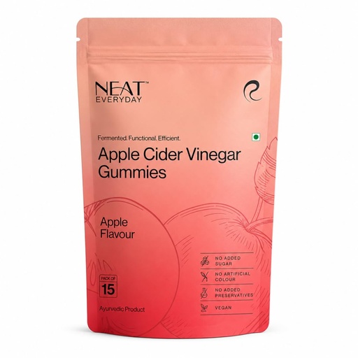 [BRSRYZQFAQNAMFYZ] NEAT EVERYDAY Apple Cider Vinegar Gummies | 1000mg ACV Per Gummy | Apple Flavour | Daily Wellness & Digestive Wellness Support | No Added Sugar | Vegan | Pack of 15 Gummies