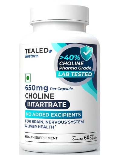 [BRSRYZQLDIMQ4EY7] Choline Bitartrate 650mg | Eurofins Lab-Tested | No Added Excipients | For Cognitive Support, Brain, Nervous System & Liver Health | 60 Veg Capsules