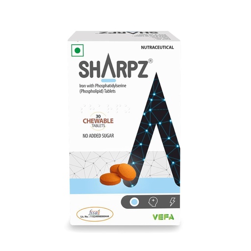 [BRSREAY7OB4BSCLF] Sharpz Brain Supplement I Phospholipid (Phosphatidylserine) & Iron Supplement | Memory and Focus I No Added Sugar | 30 Chewable Tablets