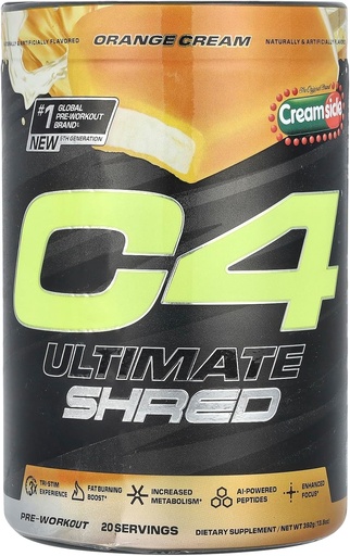 [BRSROCD6OYCRQ3A6] Clucor C4 Ultimate Shred Pre Treenout Powder, Metabolia täydennysosa Cayenne Extract+300mg kofeiini+TeaCrine+Dynamiini - Orange Cremsicle, 20 tarjoilua