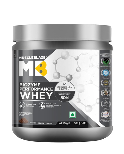 [BRSW2EABDFYA4DLZ] MuscleBlaze Biozyme Performance Whey Protein Powder, 500g (1.1lbs)