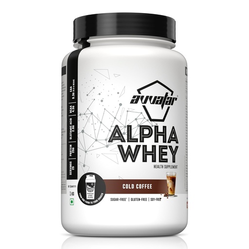 [BRSREBAROAIRMDTL] avvatar ALPHA WHEY PROTEIN | 1Kg | Cold Coffee Flavour | 25g Protein | 25 Servings