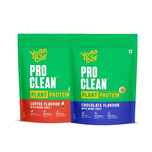[BRSREHT6DF5WKEYZ] Yogabar Pro Clean Plant Protein Powder | Chocolate & Coffee Flavours | With Monk Fruit | No Added Sugar | 2 x 500g variety pack (Pack of 2)
