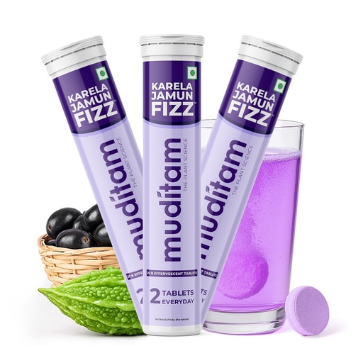 [BRSROBIBAANWACL3] Muditam Ayurveda Karela Jamun Fizz-60 Tablets | Ideal For 30 Days (Karela Jamun Juice) | Helps in High Sugar Condition | Promotes Healthy Glucose Levels | Boosts Digestive Health