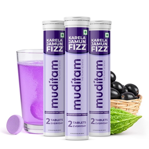 [BRSROAICOUARYCLA] Muditam Ayurveda Karela Jamun Fizz-60 Tablets | Ideal For 30 Days (Karela Jamun Juice) | Helps in High Sugar Condition | Promotes Healthy Glucose Levels | Boosts Digestive Health