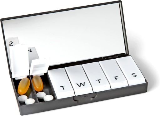 [BRSRAYDYOF5R6HLF] PORT X POLISH Designer Weekly Pill Box Organizer (Single 1X Daily, Classic Black) | Compact, Stylish 7-Day Vitamin Supplement Case | Cute Portable Mini Travel Medicine Carrier | BPA-Free Pillbox Caddy