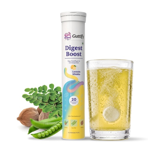[BRSRGZAEAENBO3LO] Digest Boost Lemon Khatta Effervescent Tablets with Triphala, Pea Fiber and Baheda for Constipation Relief, Smooth Bowel Movement, Gut Cleanse and Daily Digestion Care | 20 Tablets | Pack of 1