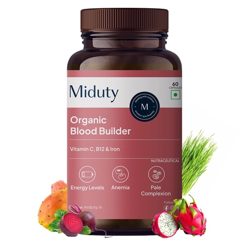 [BRSWYGQCOUBWCFLP] Miduty Organic Blood Builder Anemia Supplement with Green Amla, Barley Leaves, Beet Root to Support Iron Deficiency | Hemoglobin Booster & Non Constipating Iron Supplement - 60 Capsules